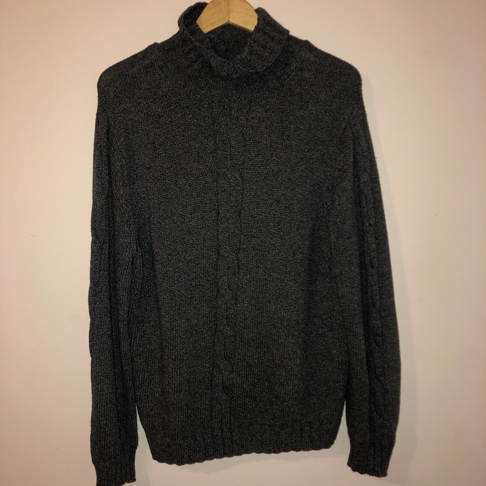 GRANT THOMAS DARK GREY TURTLENECK KNIT SWEATER